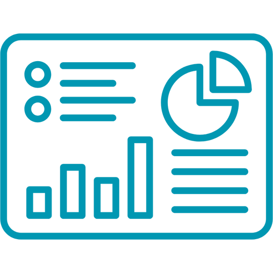 Dashboard graphic Teal graphic of a dashboard with various charts and graphs