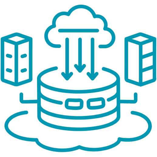 Systems Integration Graphic Graphic depicting two siloed databases and a cloud integrated into one data stack